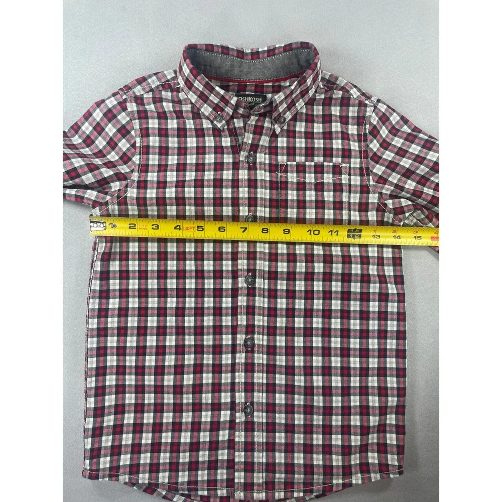 OshKosh Button Down Shirt Boys Size 6 Red White Blue Plaid Long Sleeve Cotton